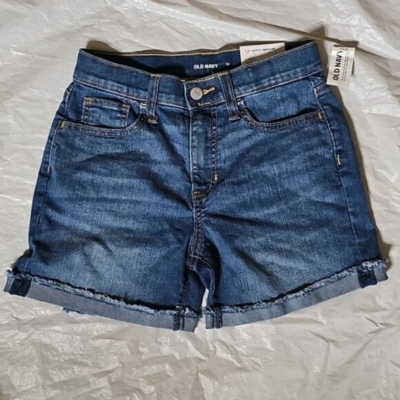 Old Navy Girls Size 12 Adjustable Waist Cuffed Denim Jean Shorts New - Picture 1 of 10